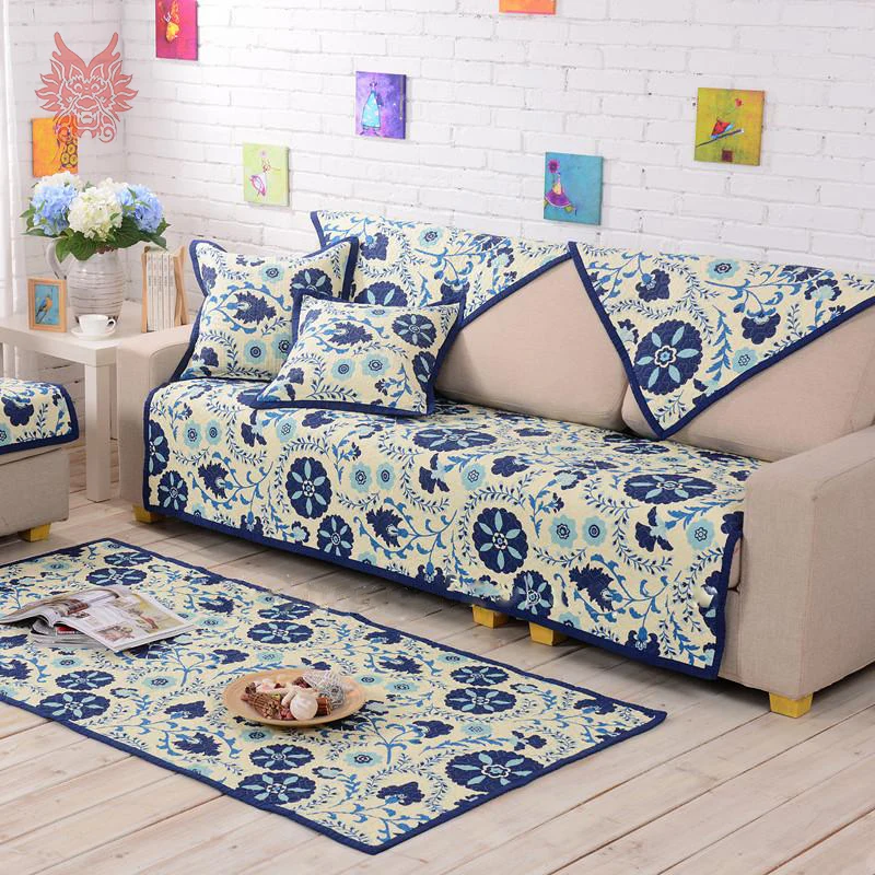 Buy American pastoral style blue floral print Sofa