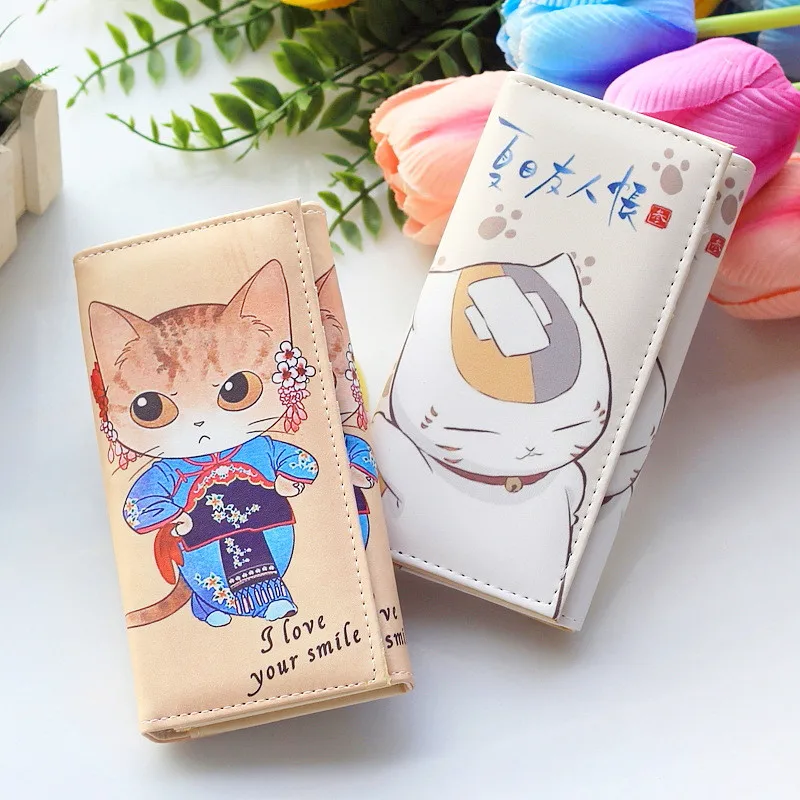 Длинный кошелек с милым котом дизайнерский мультяшный клатч принтом цветов