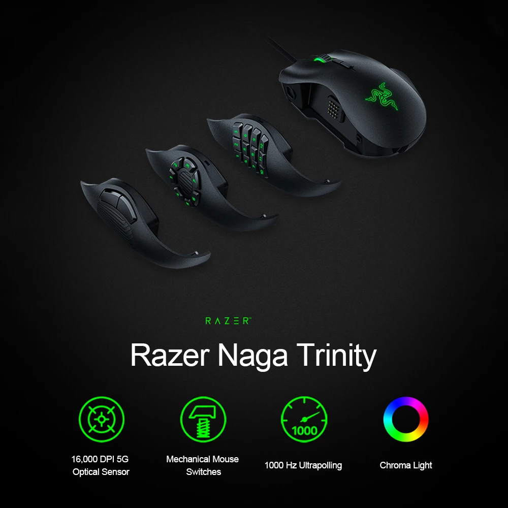 Razer Нага Проводная игровая мышь Мыши 16000 Точек на дюйм оптический Сенсор насыщенности цвета RGB Освещение 2/7/12 кнопка механические переключатели