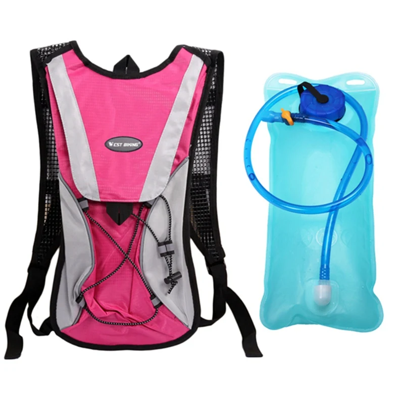 WEST BIKING 2.5 L Portable Water Bag Cycling Backpack Wide Mouth Hydration Water Bladder Bag Bike Sports Cycling Bicycle Bag - Цвет: Rose Red andwaterbag