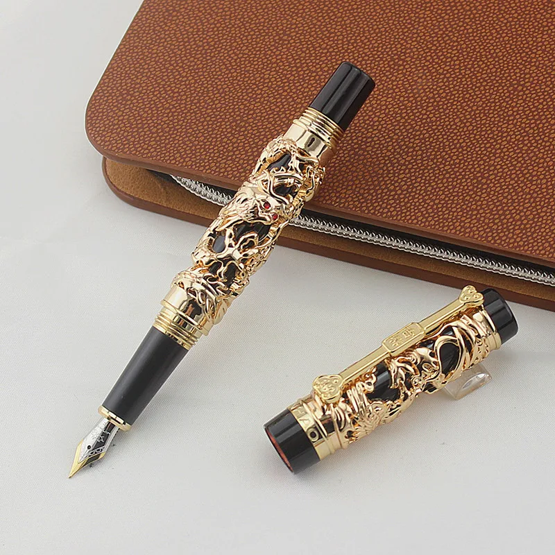 

The Most Complete Gift JinHao Luxury Dragon Fountain Pen Vintage 18KGP 0.5MM Nib Ink Pens for Writing Stationery Office Supplies