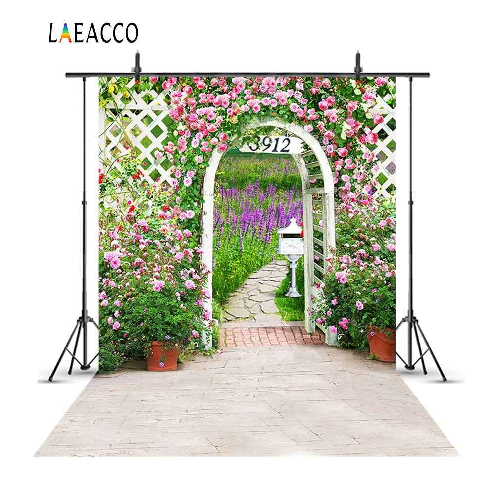 

Laeacco Spring Garden Flowers Arch Door Scene Baby Photography Backgrounds Customized Photographic Backdrops For Photo Studio