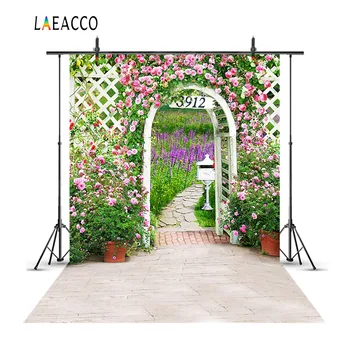 

Laeacco Spring Garden Flowers Arch Door Scene Baby Photography Backgrounds Customized Photographic Backdrops For Photo Studio