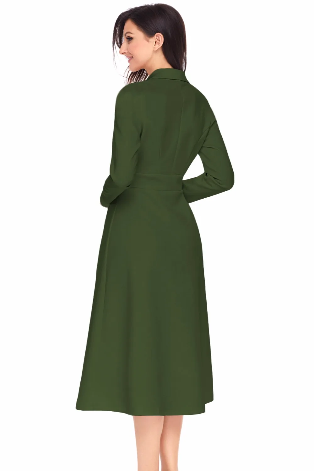 Army-Green-Vintage-Button-Collared-Fit-and-flare-Dress-LC61803-9-2