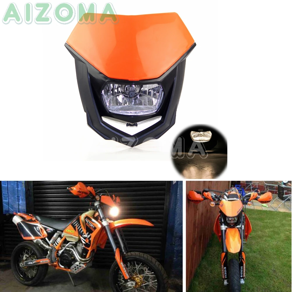 

Cross Supermoto Headlight Head Light 12V 35W Halo Headlamp Fairing SMC EXC SMR CRF DRZ KLX KLR XR WR 125/250/450 Universal Mask