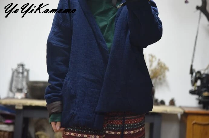 YoYiKamomo женские хлопковые льняные парки на осень и зиму, оригинальная однотонная хлопковая стеганая одежда, женское плотное пальто