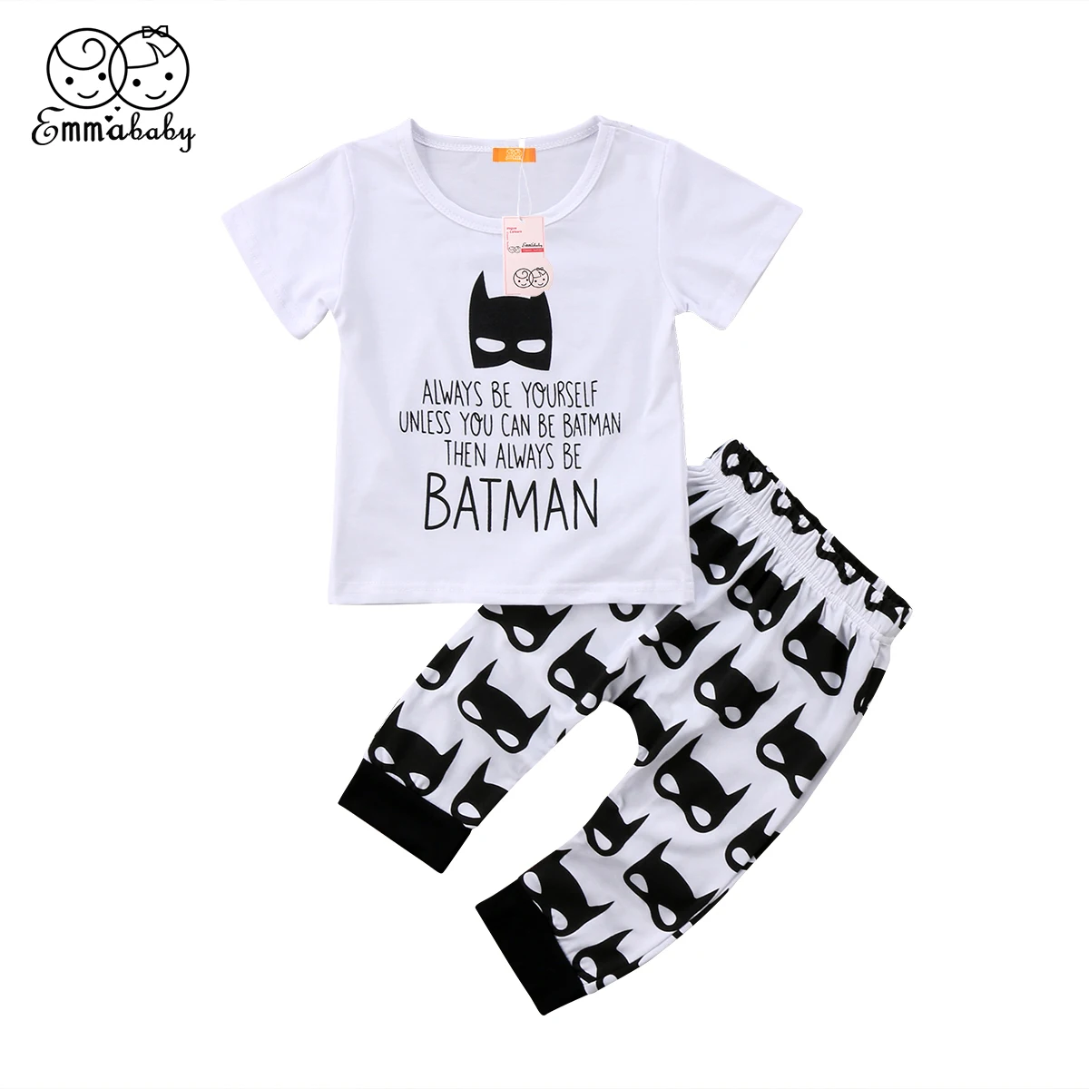 

2018 New Baby Boys Bat Man Cartoon 2PCS Clothes Set Letter Printed T shirt Printing Pants outfits kid boys Clothing