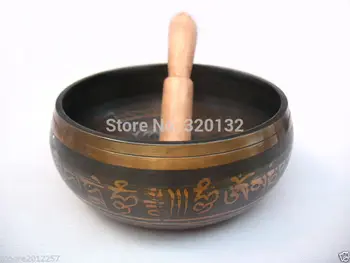 

free shipping Tibetan Tibet Copper Crafted Gold Gilt Chakra Meditation large Singing Bowl 140mm Diameter Wholesale bronze Bowls