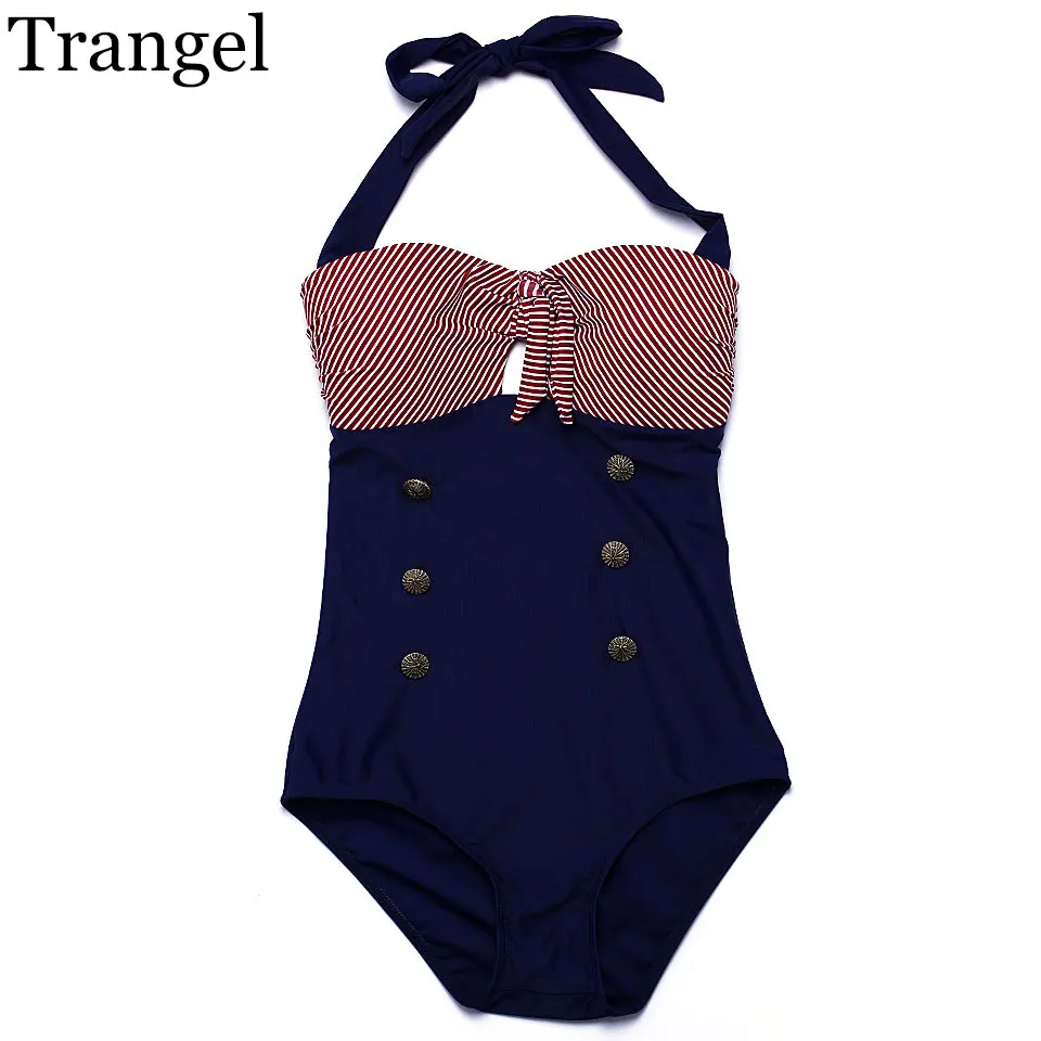 

Trangel new one piece swimsuit women sexy swimwear 2017 vintage striped style bikini one piece monokini bathing suit small size