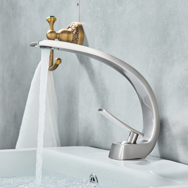 

LIUYUE Basin Faucets Black/Orange Curve Type Bathroom Basin Mixer Faucet Single Handle/Hole Deck Hot Cold Mixer Tap Torneira