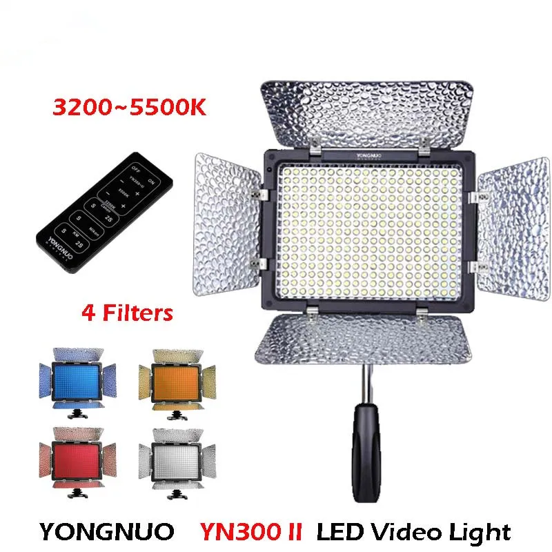 

YONGNUO YN300 II YN-300 II LED Video Light 3200K-5500K with Remote Control and 4 Filters for Canon Nikon Sony DSLR Camcorder