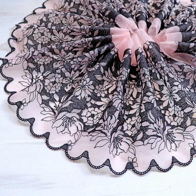 

1Meter 19cm Width Pink Black Lace Fabrics Embroidery Lace Trim Underwear Sewing Clothing Lingeire Lace Trimmings DIY Craft