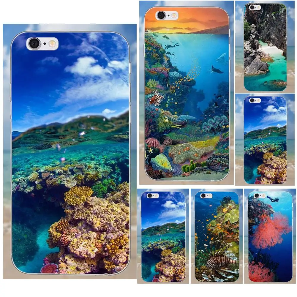 Мягкий ТПУ Новый Модный Большой Барьерный риф для iPhone X 4 4S 5 5C SE 6 S 7 8 Plus Galaxy S5 S6 S7 S8