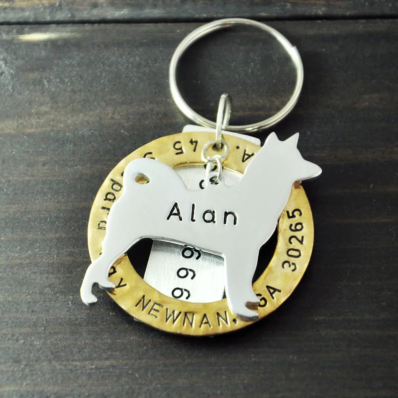 

Personalized Akita Dog Tag, Pet ID Tags, Hand Stamped Engraved Alloy Akita tag, Customized Name & Address, Phone Number