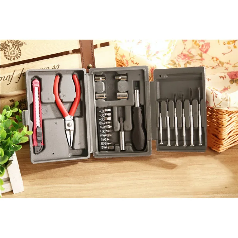 

24Pcs Household Multi-function Toolbox Hardware Portfolio Screw socket pliers knife Tool Kit Tool Box Car kit