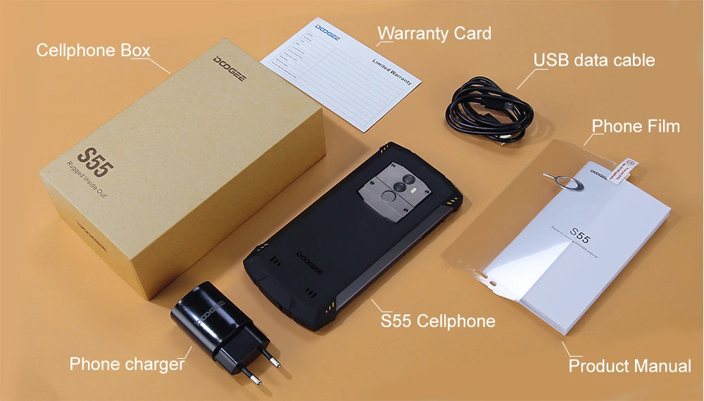 DOOGEE S55 5.5 inch 18:9 IP68 waterproof Smartphone MTK6750T 5500mAh 4GB 64GB 13.0 MP Mobile phone Android 8.0 BAK battery