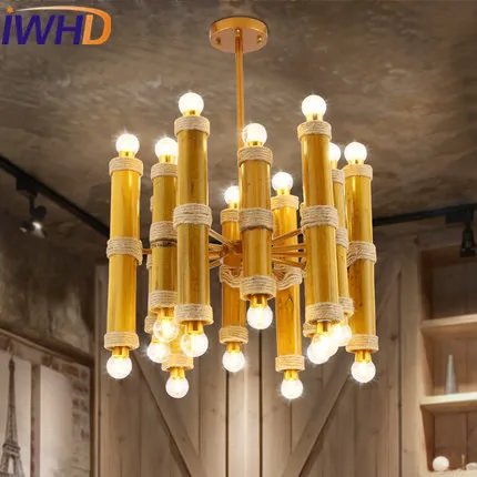 

IWHD 24 Heads Bamboo Vintage Pendant Lamp LED Style Loft Industrial Hanging Lights Iron Retro Hanglamp Lamparas Home Lighting