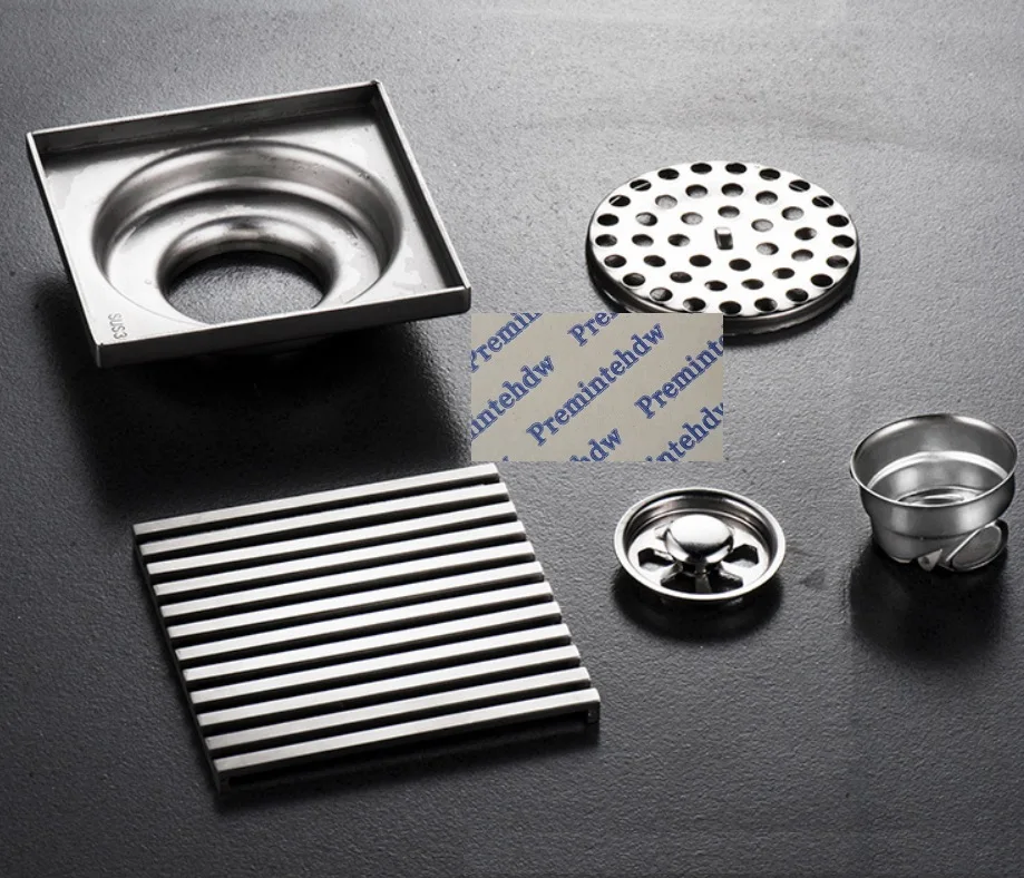 304 Stainless Steel Linear Shower Floor Drain Square Guard Grate Cover Deodorant Side Wall Drain