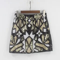 Cakucool/женская короткая юбка в стиле ретро с блестками Винтажное с отделкой бусинами, юбка-карандаш с высокой талией, золотистая шелковая облегающая Роскошная шикарная мини-юбка - Цвет: black