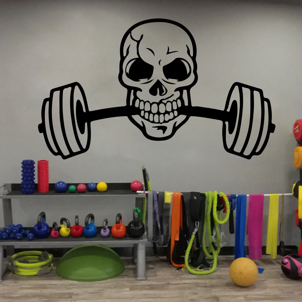 

Large Skeleton Barbell Wall Sticker Skull Crossfit Fitness Club Gym Logo Sport Barbell Workout Wall Decal Vinyl Decor