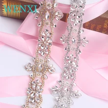 WENXI (5 YARDS) Wholesale Crystal Rhinestone Trim With Pearls Beaded Rhinestone Bridal Applique For Wedding Gown Or Sash