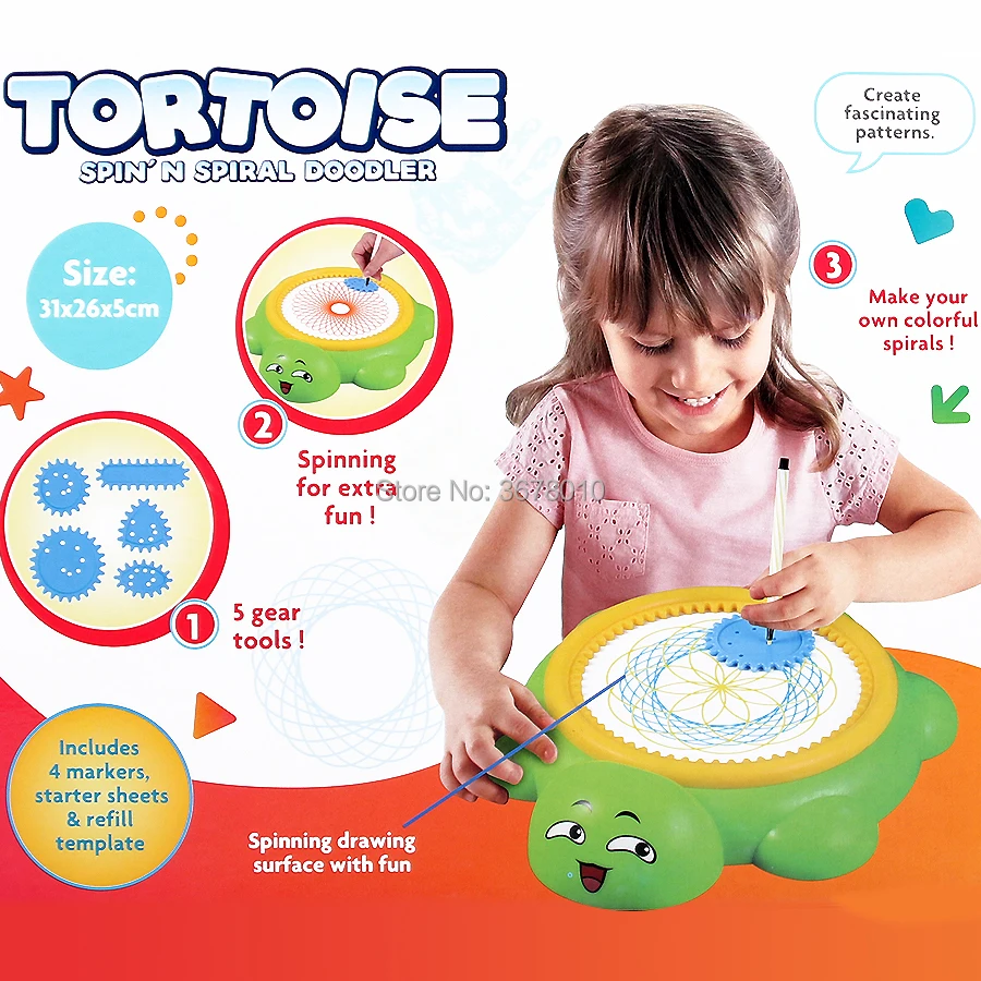 Черепаха spin'N спираль doodler спиннинг Рисование поверхность с удовольствием, спиральный дизайнерский комплект спирографа Развивающие игрушки для рисования для детей