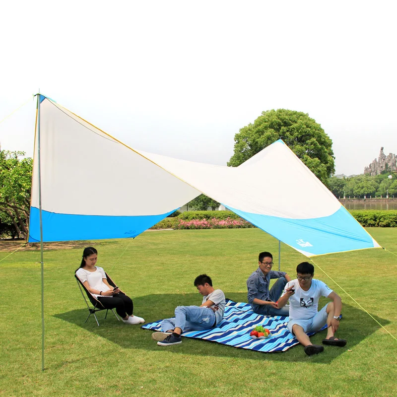 

Hewolf Brand Outdoor Camping Beach 4-8 Person Single Layer Foldable Sunscreen Rainproof Awning Balcony Canopy Tent 2 Colors