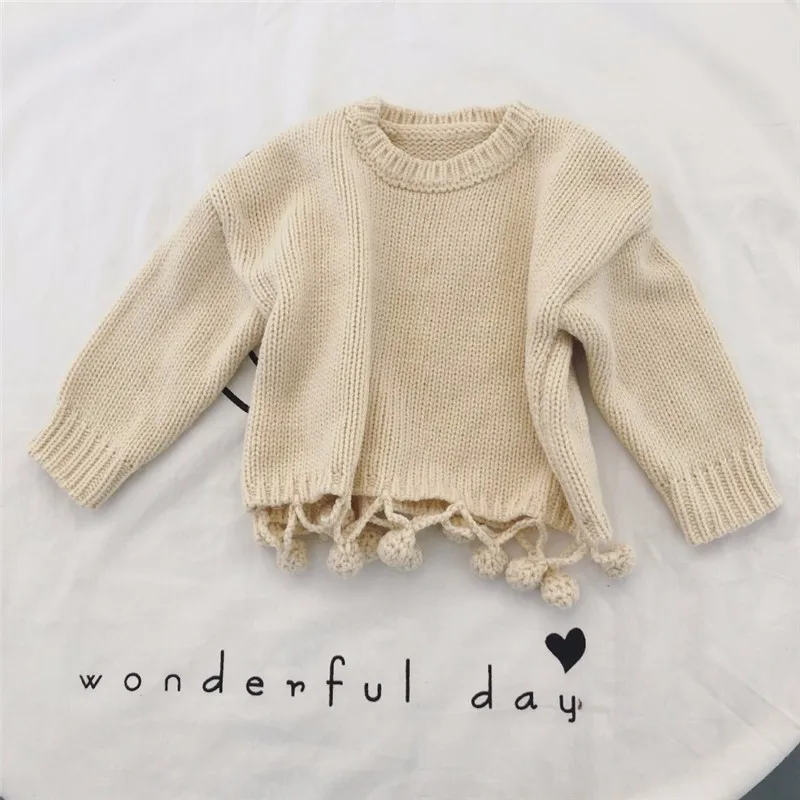 LILIGIRL/свитера для маленьких девочек; Детская осенняя одежда с помпоном и кисточками; Новинка года; зимние вязаные пуловеры для маленьких девочек; свитер; 3 цвета - Цвет: Ali1412B
