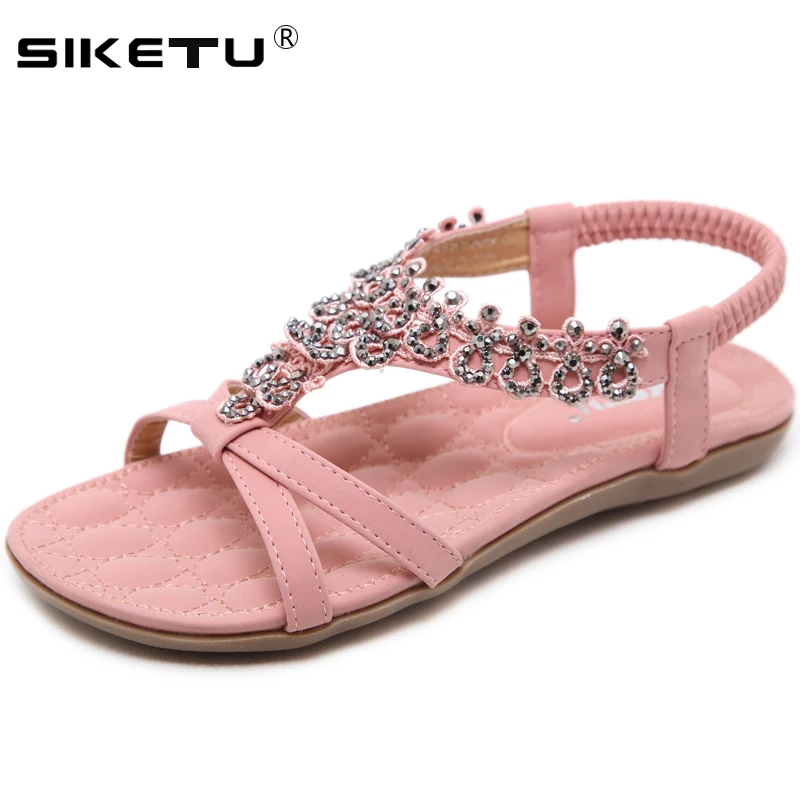 

SIKETU 2019 New Summer Ladies Shoes Flower Crystal Flat Sandals Women Big Size sandalias mujer Bohemia Women Shoes 35-42 WSH2426