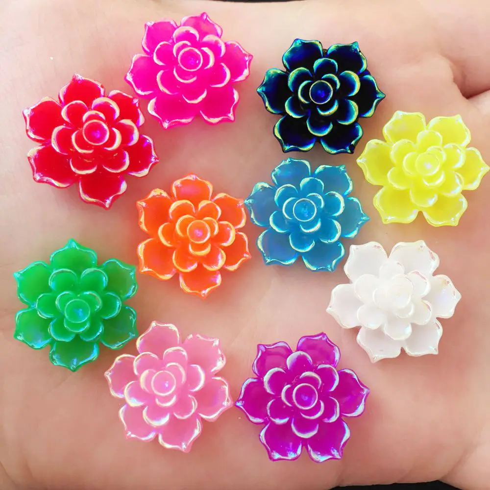 

NEW 10PCS 20mm AB Resin 3D Flower Stone Flatback Wedding Diy Design Button Craft K33