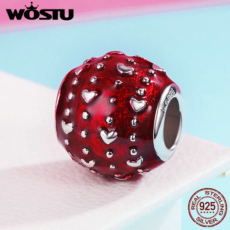 WOSTU 925 пробы Серебряный страстный любовь красные капли в форме сердца бусины подходят WST браслет ювелирные изделия подарок CQC343