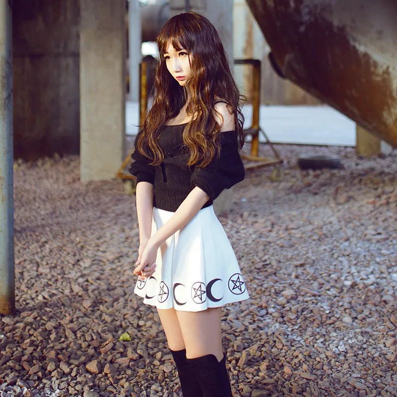 

Lychee Girls Harajuku Witch Print Skirts Female A-Line Empire Mini Skirt Summer Gothic Women Skirt Bottoms
