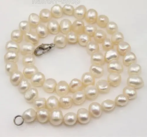 

Hot sale new Style >>>>>17" FLAT WHITE CULTURED PEARL NECKLACE KNOTTED CHOKER FASHION JEWELRY REAL PEARL