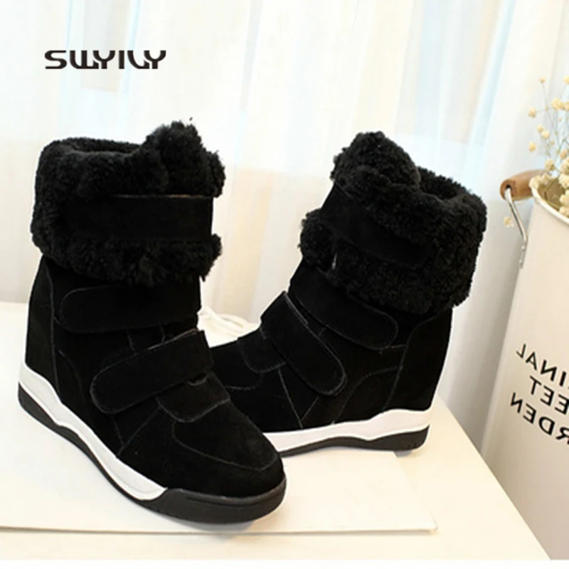 

SWYIVY Women Walking Shoes Inner Height Platform 2018 New Winter Warm Shoes Plus Velvet High-top Women Sneakers Plush Warm