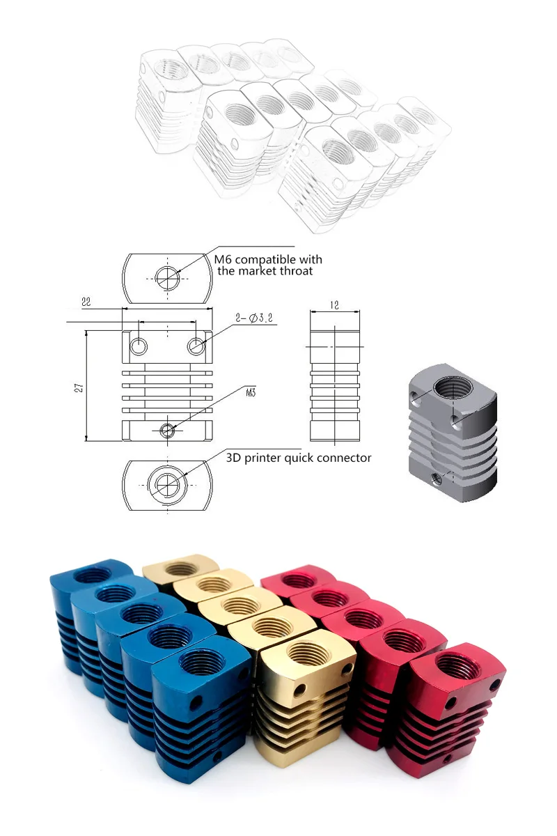 SUNPION части 3d принтера V6 радиатор радиатора подходит для Creality 3d принтер CR8/CR10 Ender-3/Ender-3X принтер 1 шт