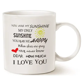 

Inspirational Love Coffee Mug Christmas Gifts, You are my Sunshine Word Art Typography Coffee Cup White, 11 Oz