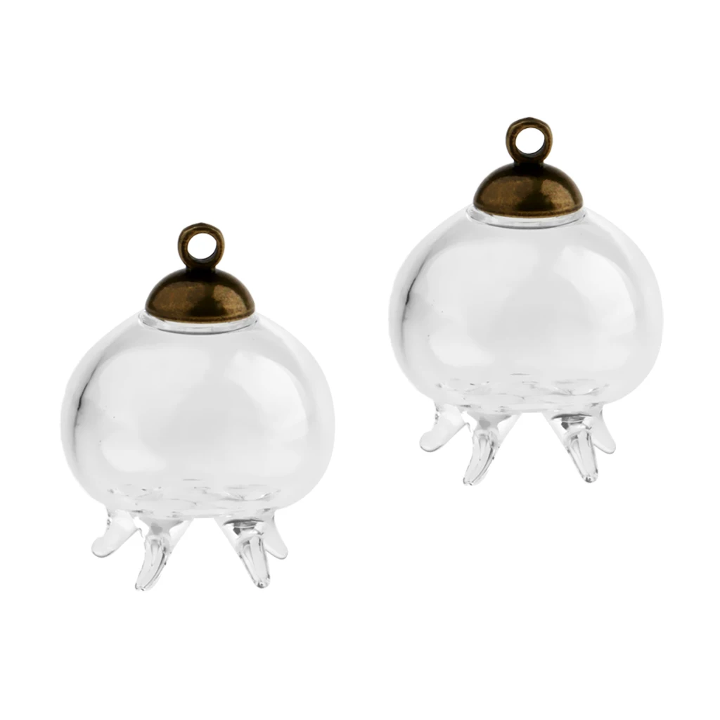 2Pcs Mini Jellyfish Shape Empty Glass Wishing Bottles Vial Pendant Charms DIY Craft
