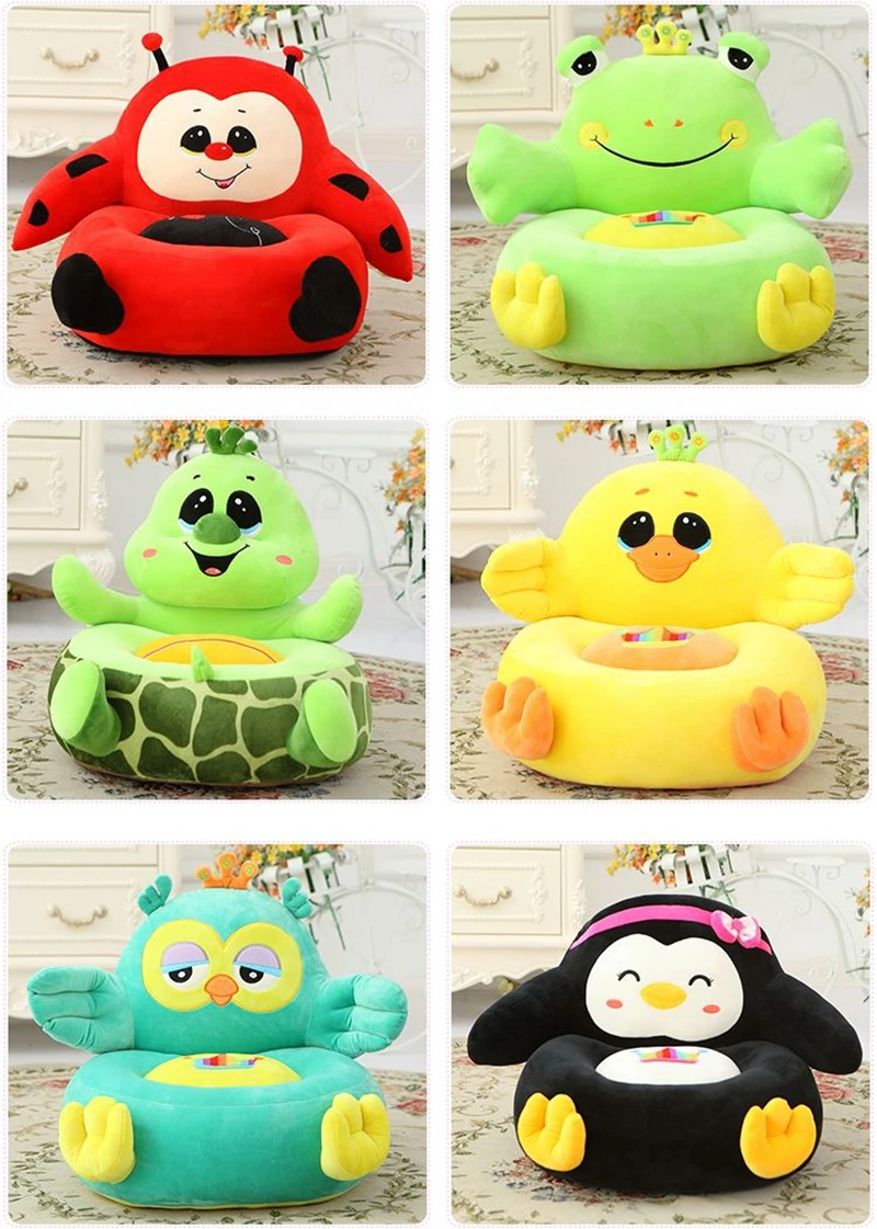Dorimytrader 40cm x 40cm Kindergarten Cartoon Children's Mini Sofa Plush Animal Frog Owl Tortoise Penguin Chick Ladybug Baby Chair Toy Doll DY61977(12)