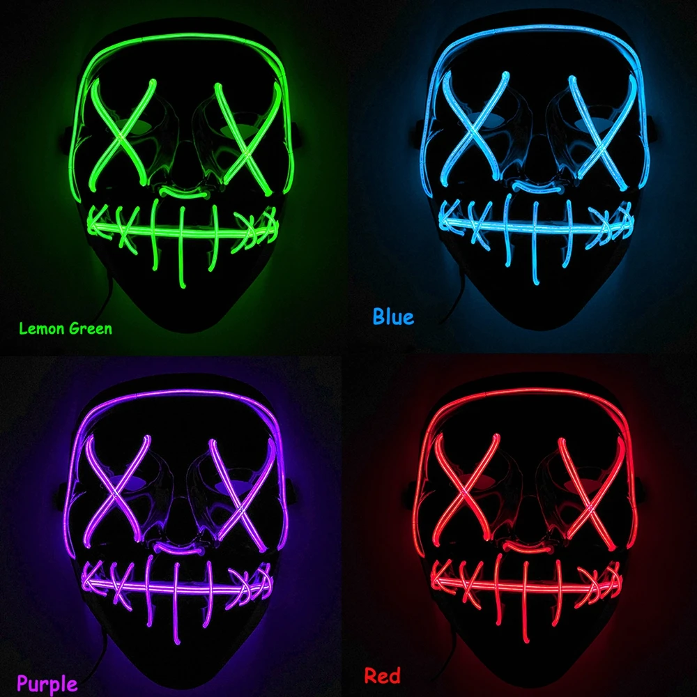 

Halloween Light Up LED Rave Mask The Purge Full Facewear Mask Smiling Stitched El Wire Festival Party Masks