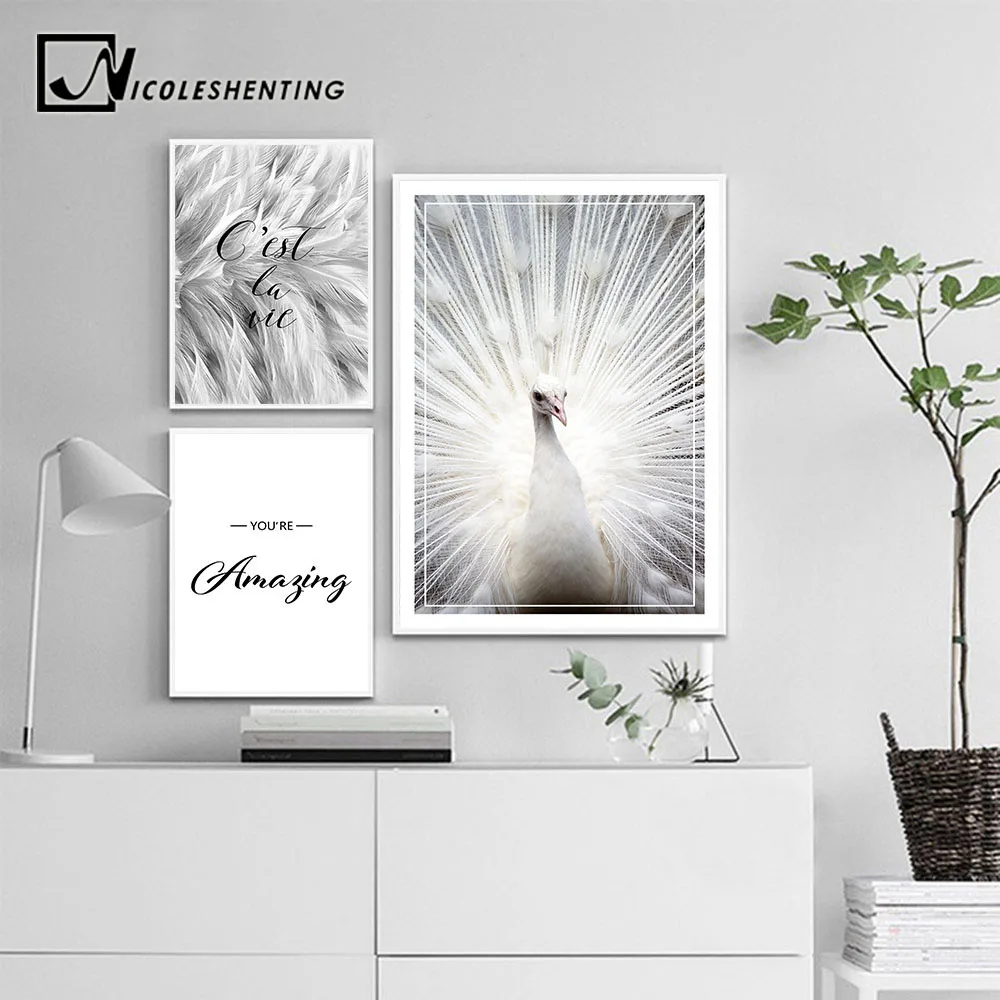 

Scandinavian Peacock Canvas Painting Feather Wall Art Poster Abstract Motivation Print Minimalist Nordic Decoration Picture