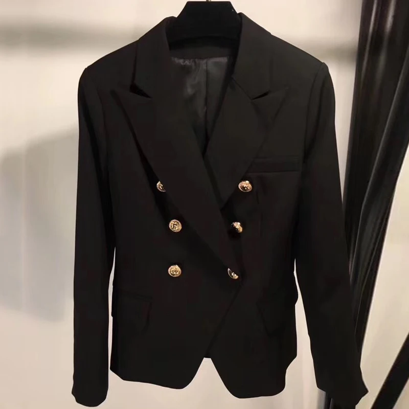 Женская Черная куртка весна 2019 Элегантная с длинным рукавом двубортная куртка для дам модная женская новая куртка верхняя одежда