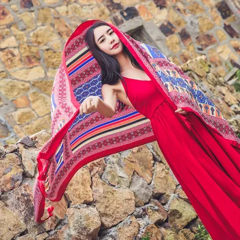 

New National Fengman Scarf Silk Scarf Summer Seaside Tourism Geometry Sunscreen Beach Scarf Chiffon Hijab Shawls and Wraps