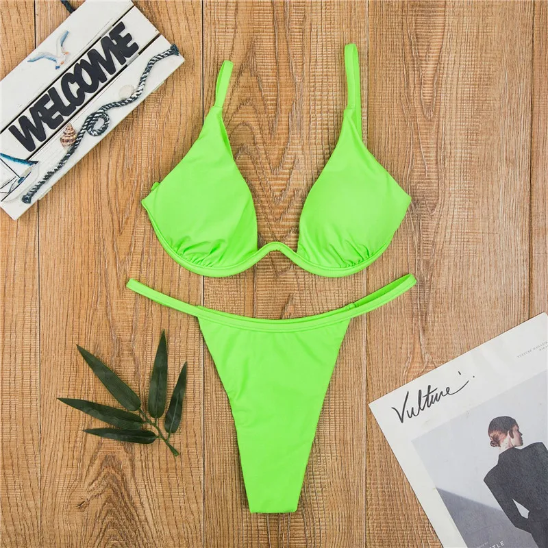 Günstig Brasilianische micro bikini set String sexy badeanzug frauen badenden Push up badeanzug separaten Neon bademode frauen 2019 strand tragen