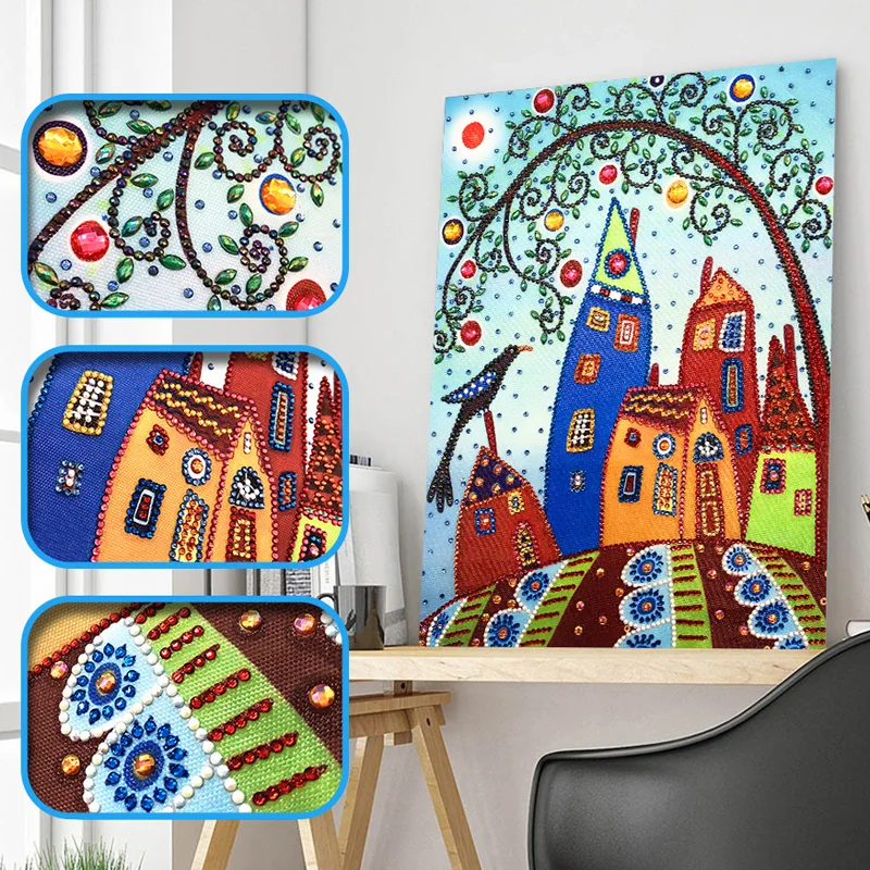 RUBOS DIY Diamond Embroidery House Abstract Art Religion Diamond Painting Mosaic Scenery 5D Big Bead Pearl 3D Crystal Glass Sale (33)