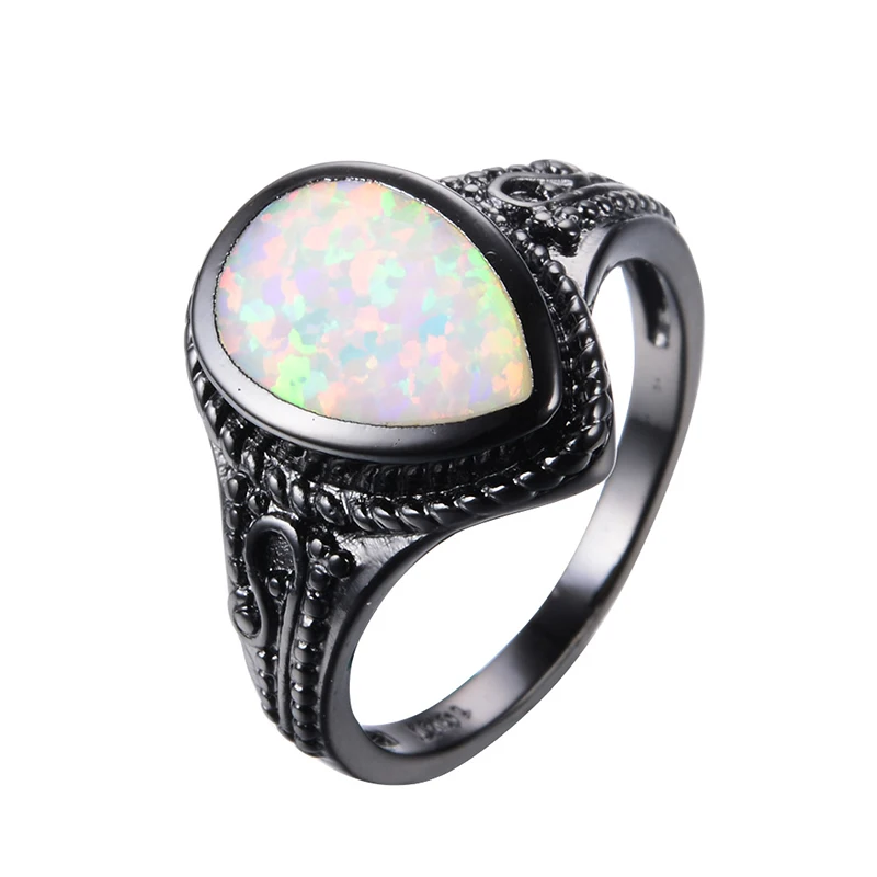 

New Fashion Black Gold Color Water Drop Australia Blue Fire Opal Rings Wedding Engagement Rings For Women Promise Rings Jewelry