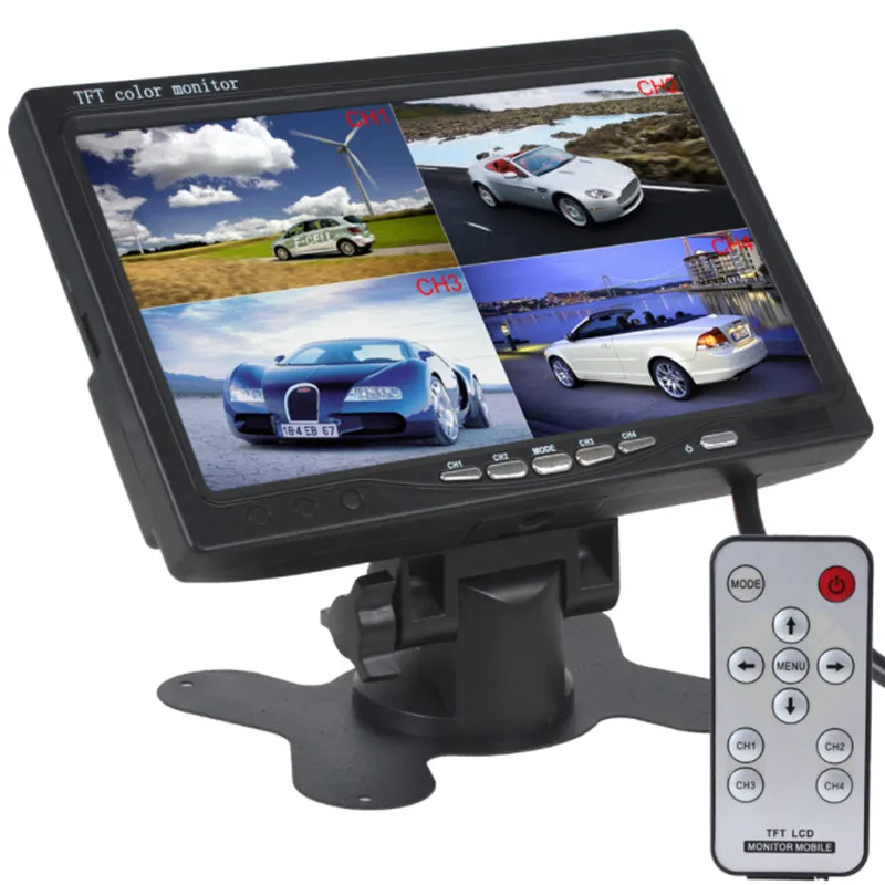 

12V-24V 1024P 7 Inch Car Monitor 4 Channel Split screen Quad Color For Vehicle Truck Bus Van Reversing Camera DVD AV/Aviation