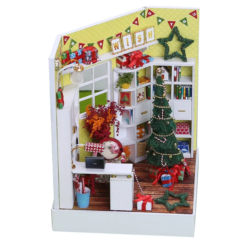 DIY деревянный кукольный дом Рождественская комната коробка ручной работы 3D миниатюрный кукольный домик деревянные развивающие игрушки для девочек Подарки Merry Рождественский подарок