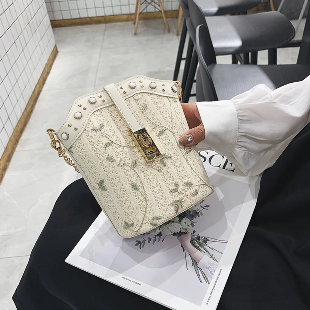 Женские сумки пляжные кружевные с вышивкой соломенное ведро мешковина