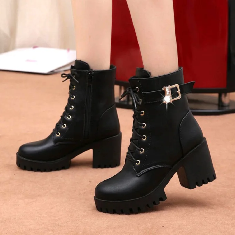 

Women Boots 2019 ankle boots for women High Heels Lace-up Women's booties for Martin Boots new Platform Boots women winter shoes
