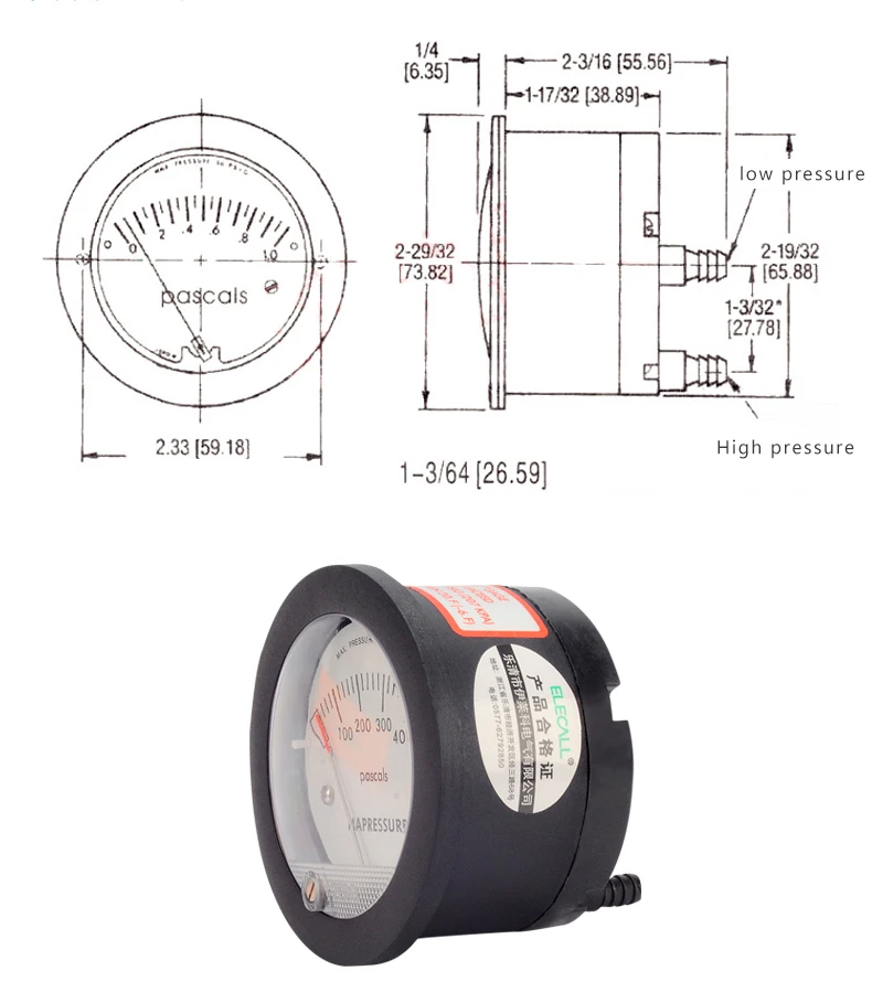TE5000 воздуха дифференциальный манометр Мини размер легко установить указатель номинальное давление 0-500PA